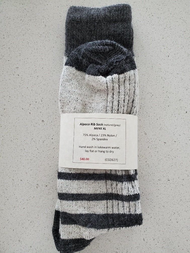 Alpaca Rib Sock Natural / Grey Mens XL