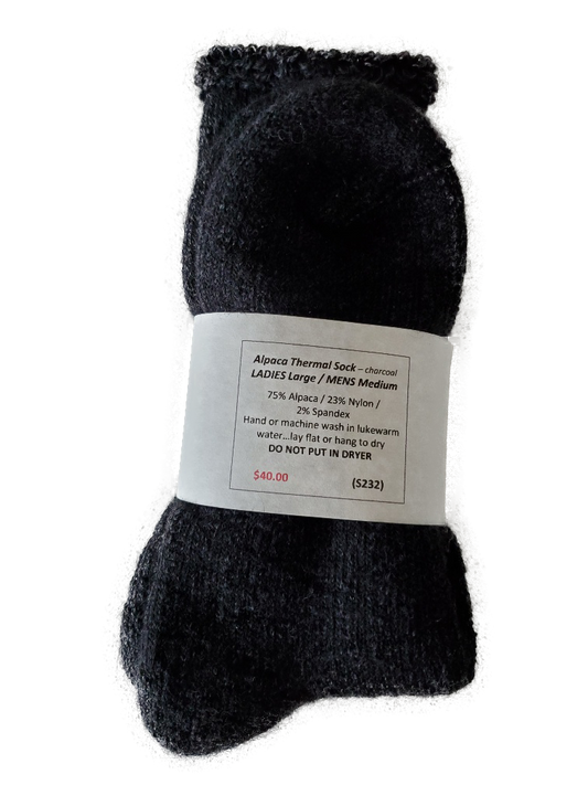 Alpaca-Thermal Sock, crafted from 75% alpaca, 23% nylon, and 2% spandex