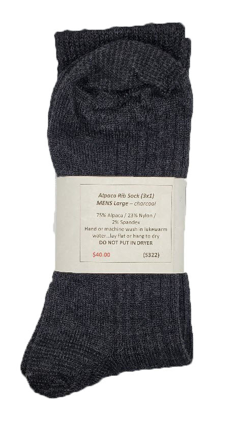 S322 Alpaca Rib Sock Charcoal Mens Large (3 X 1)