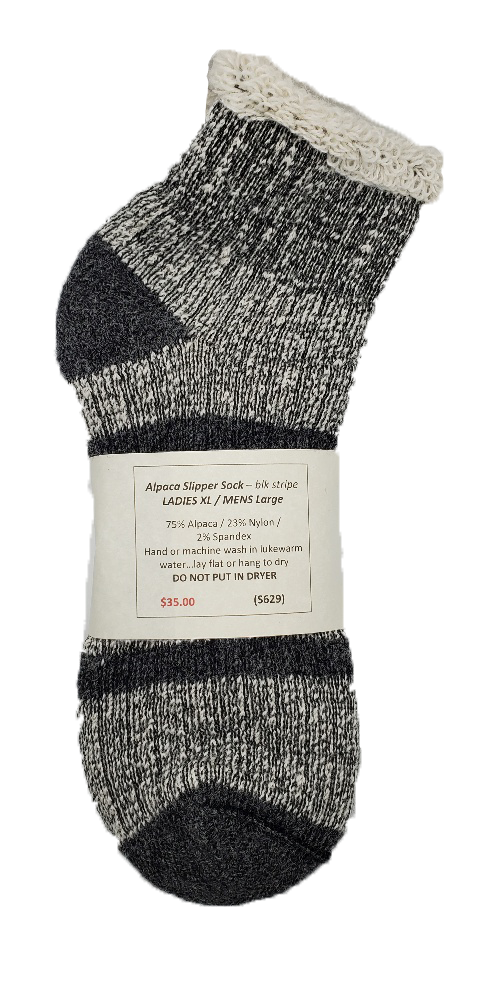 S629 Alpaca Thermal Slipper Sock Black Stripe Ladies Large