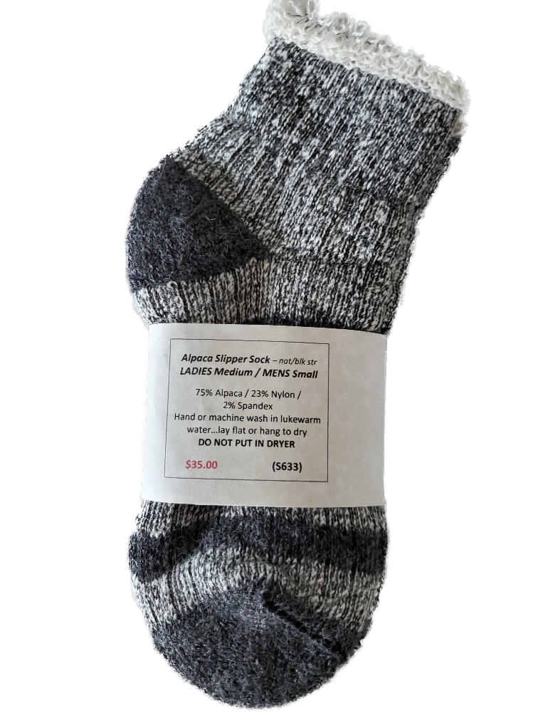 S633 Alpaca Slipper Sock Natural / Black Stripe Ladies Medium / Mens Small