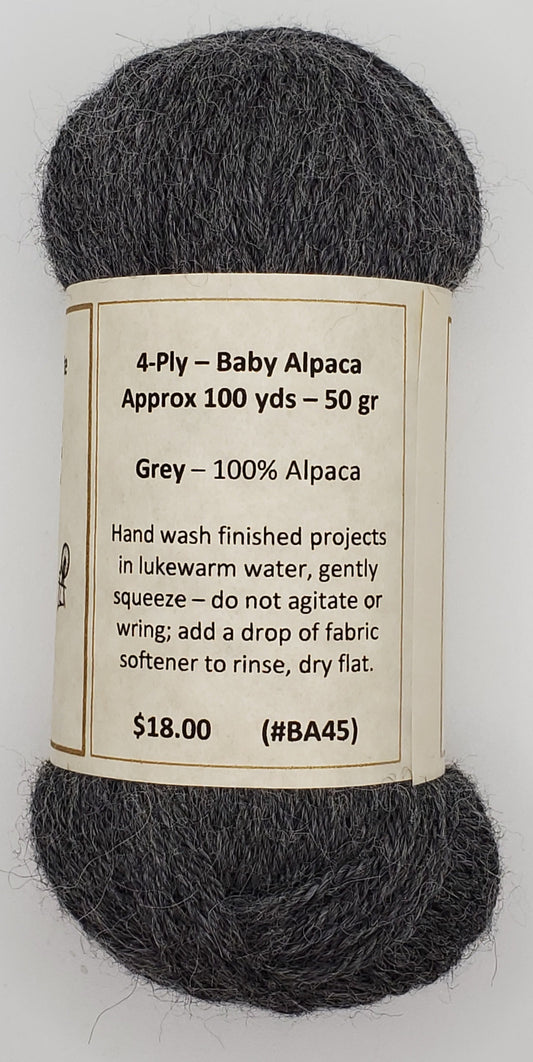 BA45 Luxurious Grey 100% Baby Alpaca Yarn.