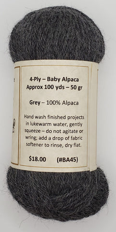 BA45 Luxurious Grey 100% Baby Alpaca Yarn.