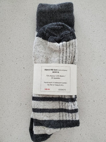 Alpaca Rib Sock Natural / Grey Mens XL